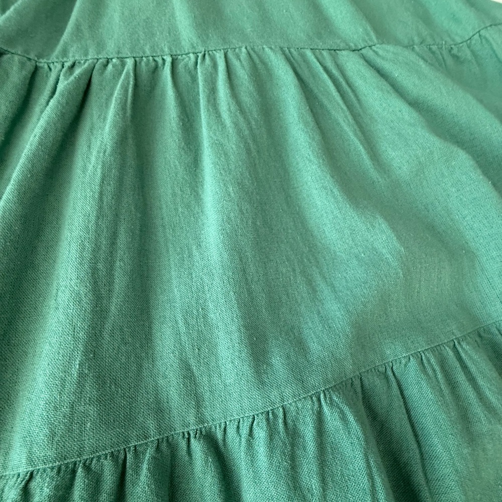 Green V-Neck Tiered Dress Cotton/Rayon Blend - Picture 5 of 9